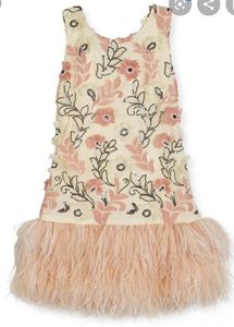 Zoe LTD white pink floral ostrich feather dress 14
